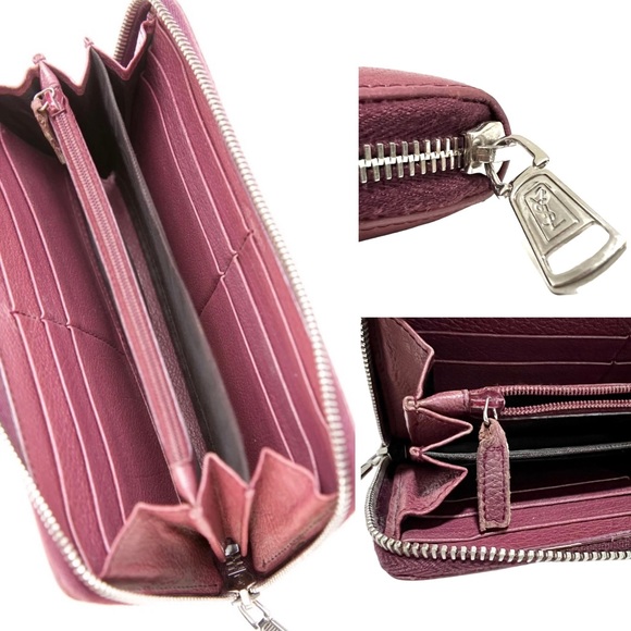 Authentic YSL Studded Monogram Zip Around Goat Skin Wallet - Picture 7 of 12